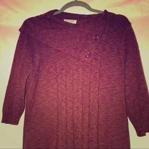 Maroon knit asymmetrical collared sweater